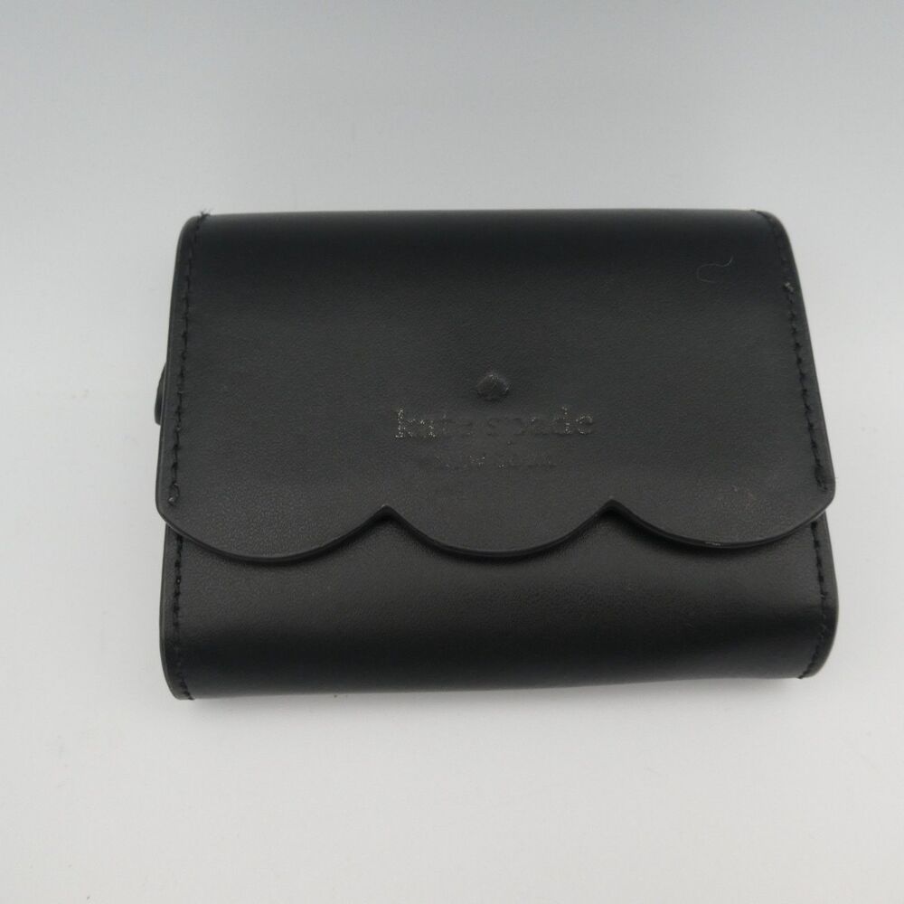 Kate Spade Gemma Scalloped Small Flap Wallet Black Leather Card Holder